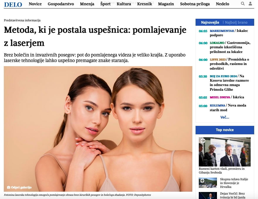 Fotona lasersko pomlajevanje - članek v Delu